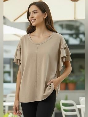 Cupio Women's Blush Pink Ruffle Sleeve Knit Blouse Size XL